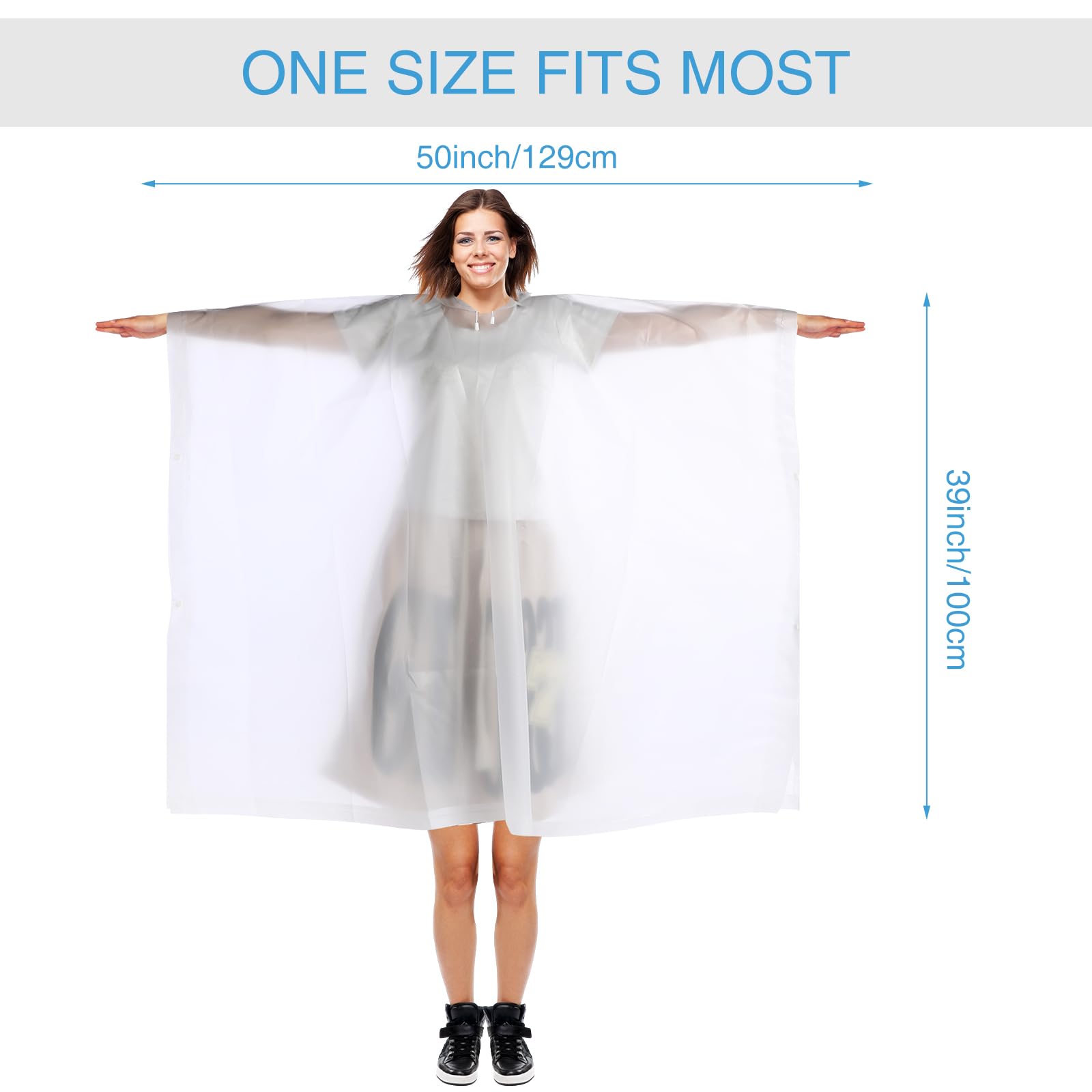 Zhehao 20 ponchos de lluvia para adultos con capucha con cordón reutilizable, impermeable, poncho de plástico EVA grueso para mujeres y hombres, camping (blanco)