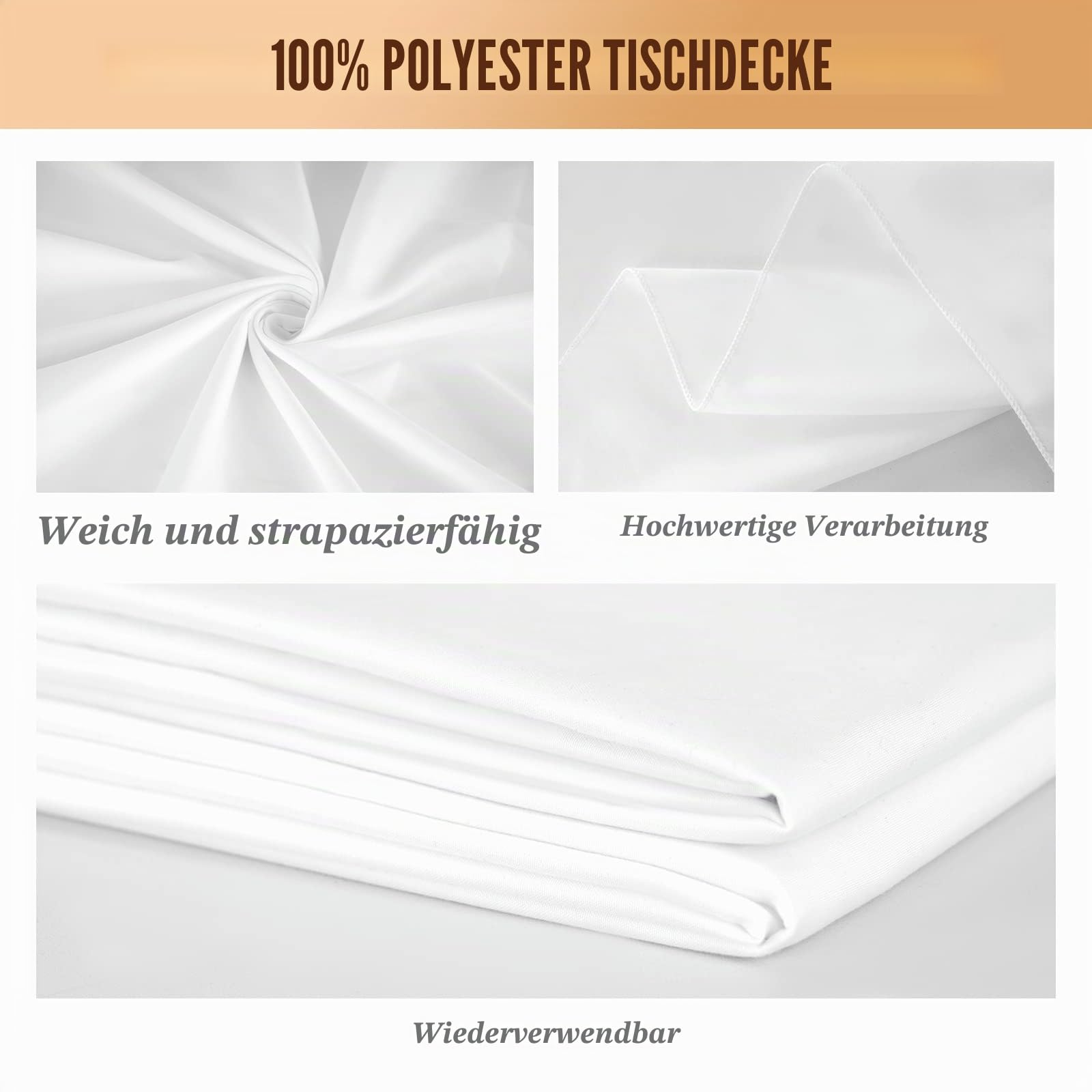 6 Stück weiße Tischdecken für 2,4 m große rechteckige Tische, 153×320cm rechteckige Tischdecke, knitterfreie, waschbare Polyester-Tischdecken für Hochzeitsempfang, Bankettparty