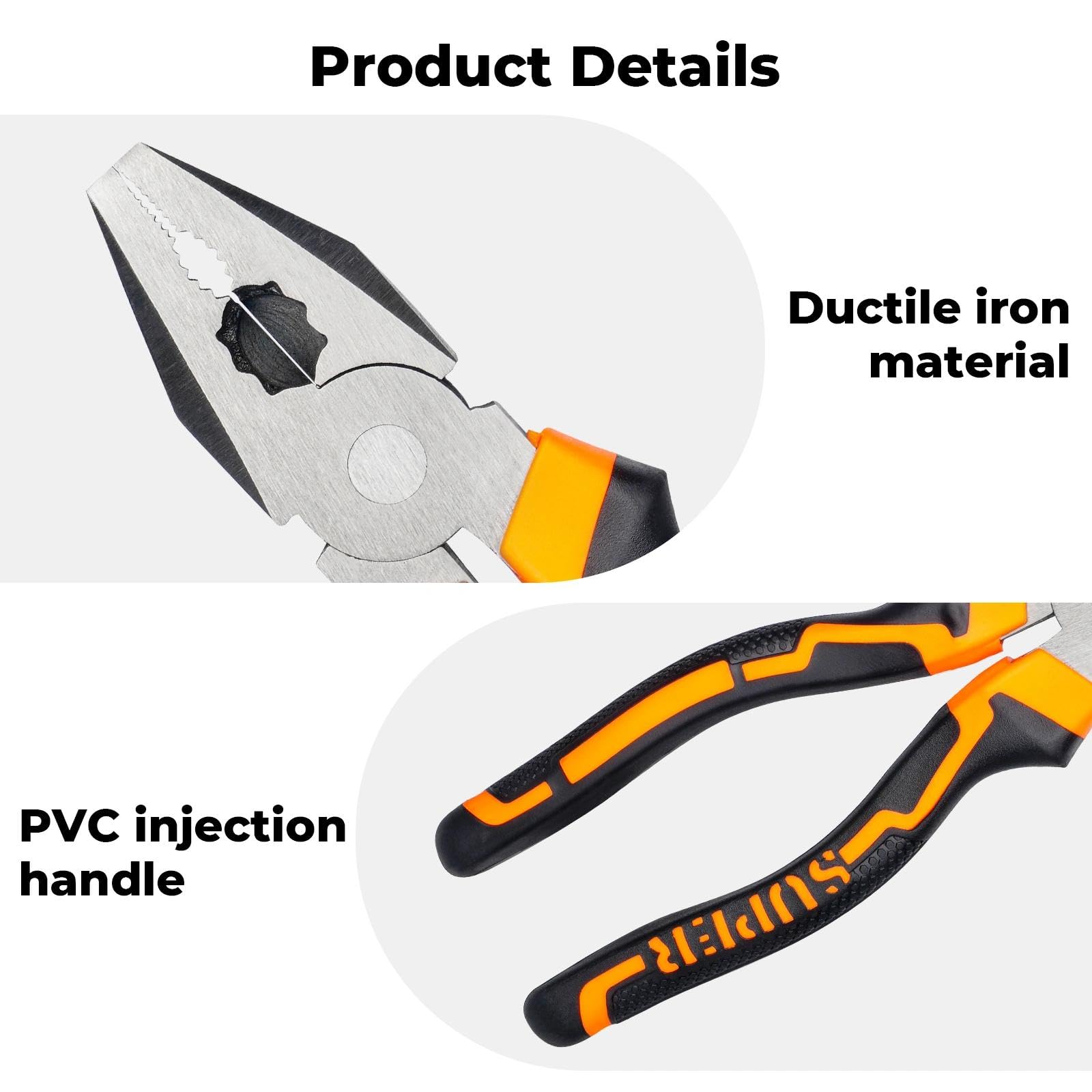 3 Pezzi Pinza Elettricista, Pinze Elettricista con Maniglia Ergonomico, Pinza a Becco Lungo, Taglio Diagonale, Pinze da Elettricista Universale, Kit Pinze per Riparazioni Domestiche