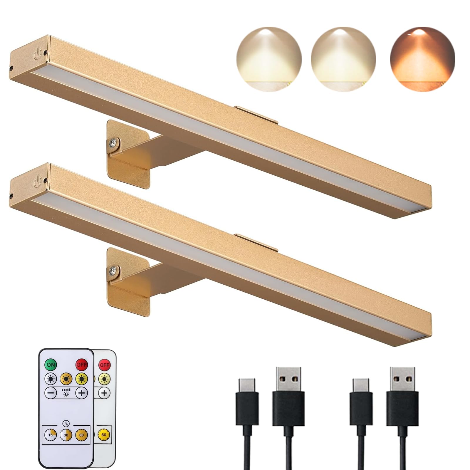 VIGMOJ 2Pack Wireless Picture Light, Dimmable with Remote Control