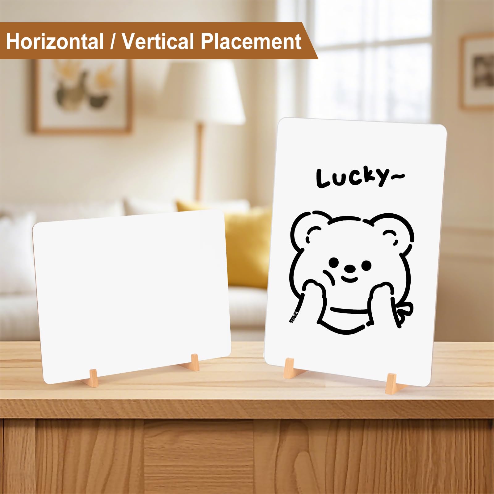 Tableau Blanc A3, 42 x 30cm, Lot of 2 Tableau Blanc Double Face avec Supports en Bois, Tableau blanc pour Table, Whiteboard pour Bar Café Mariage