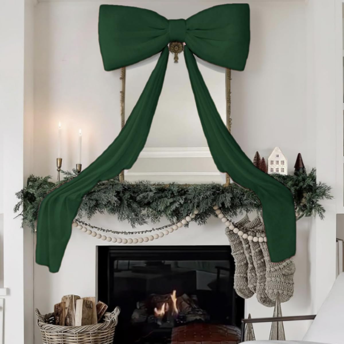 Lazo Gigante para árbol - 180 cm de Largo, de Tela, no se deforma. Ideal para Decorar árboles, Cortinas, Puertas y Fiestas, champán