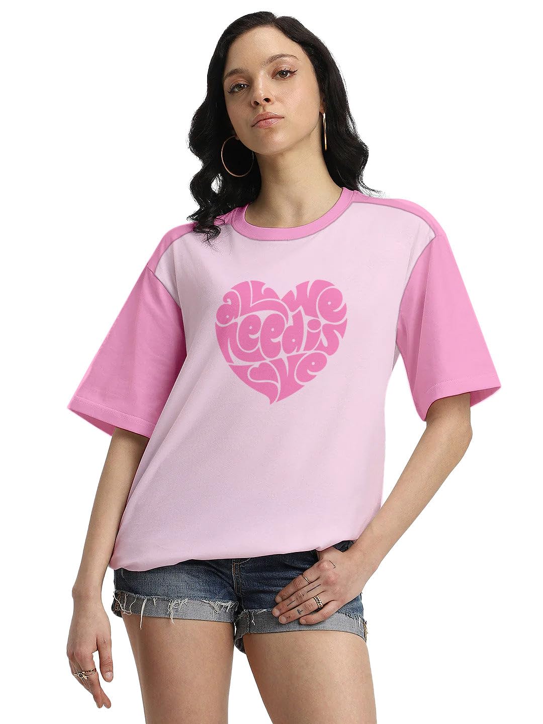 crazymonk All We Need is Love Women Oversized T-Shirt - Multi Color-picture-11