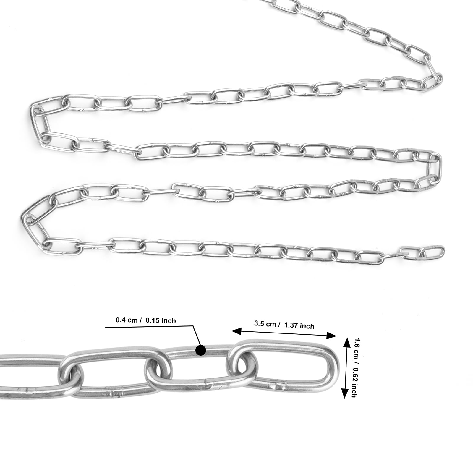 5m x 4mm Chaîne en acier inoxydable - Chaîne en acier inoxydable de 5m x 4mm - Chaîne à maillons en acier inoxydable - Chaîne en acier ronde - Chaîne soudée pour chaînes de balançoire, chaîne