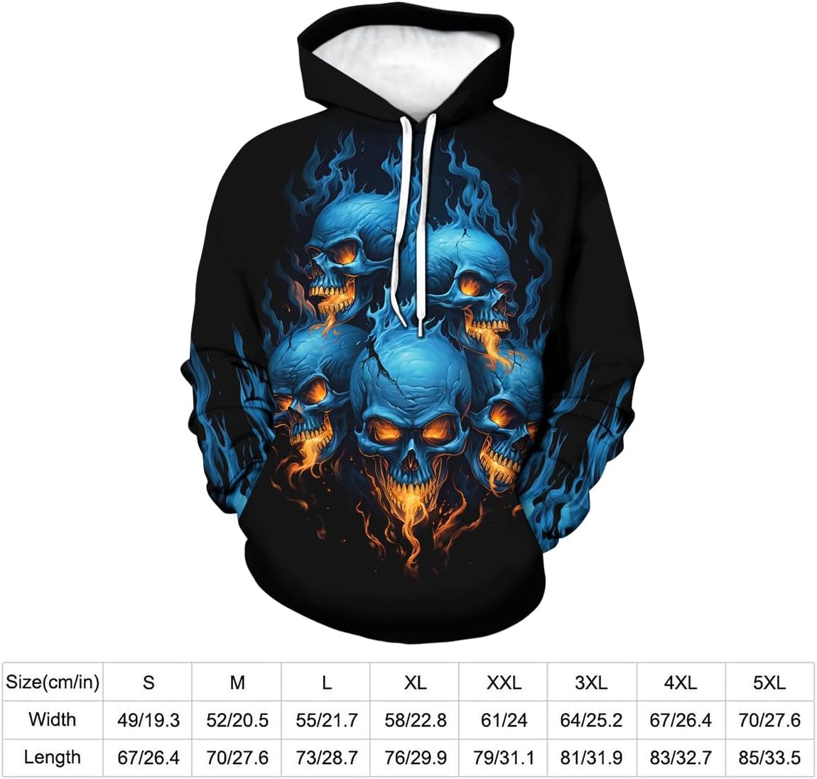 Men's Casual Skull Hoodies Sweatshirt Vintage Graphic Pullover Long Sleeve with Pocket - Image 5