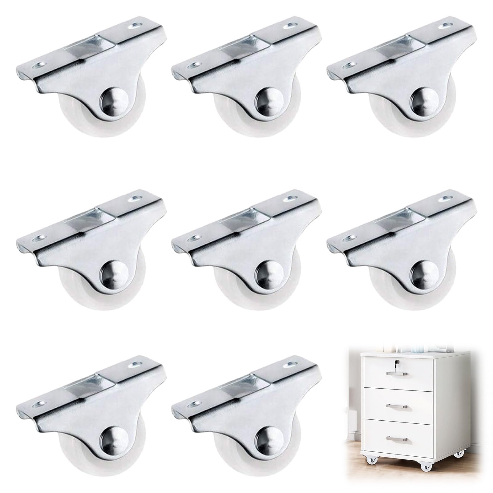 8PCS Small Wheels for Easier and Safer Mini Castor Wheels Movement Polypropylene Steel Castor Wheels for Furniture for Homes Shop School or Hospital,White