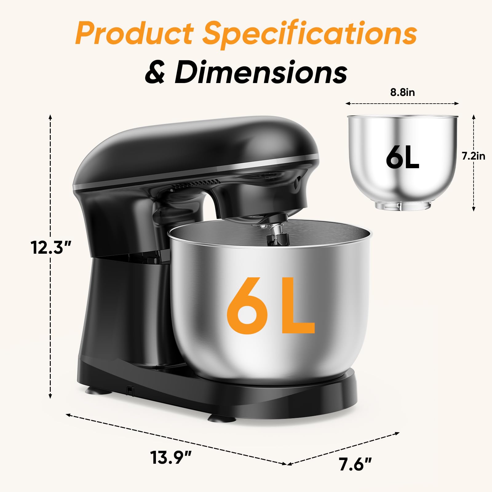 NEWBULIG Stand Mixer 6.3QT, Kitchen Electric Mixers Alternative view 8