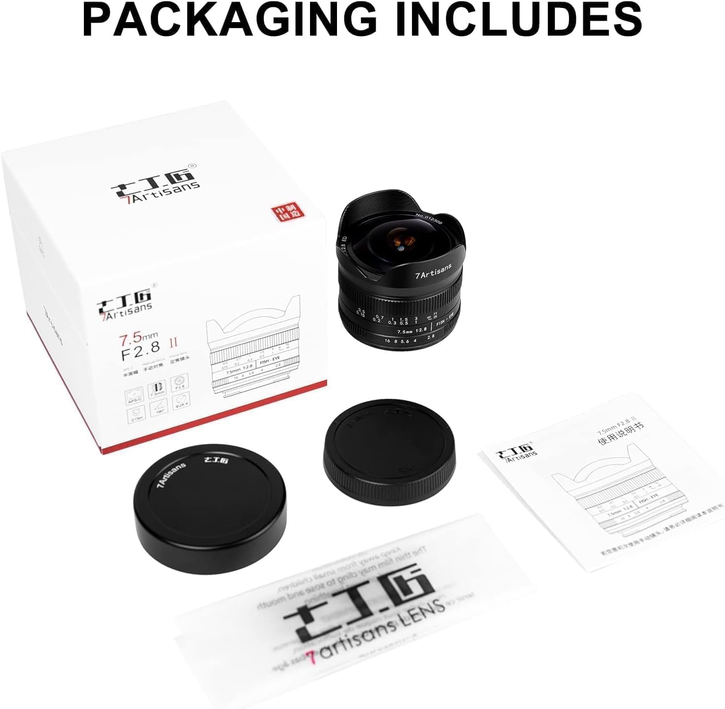 7Artisans 7,5 mm F2,8 II Sony E Mount APS-C Fisheye Prime Objektiv,Manuelles 190° Ultra Weitwinkel Festbrennweiten Objektiv für Sony A5000 A5100 A6000 A6300 A6400 A6500 NEX-5T A7III A7R III
