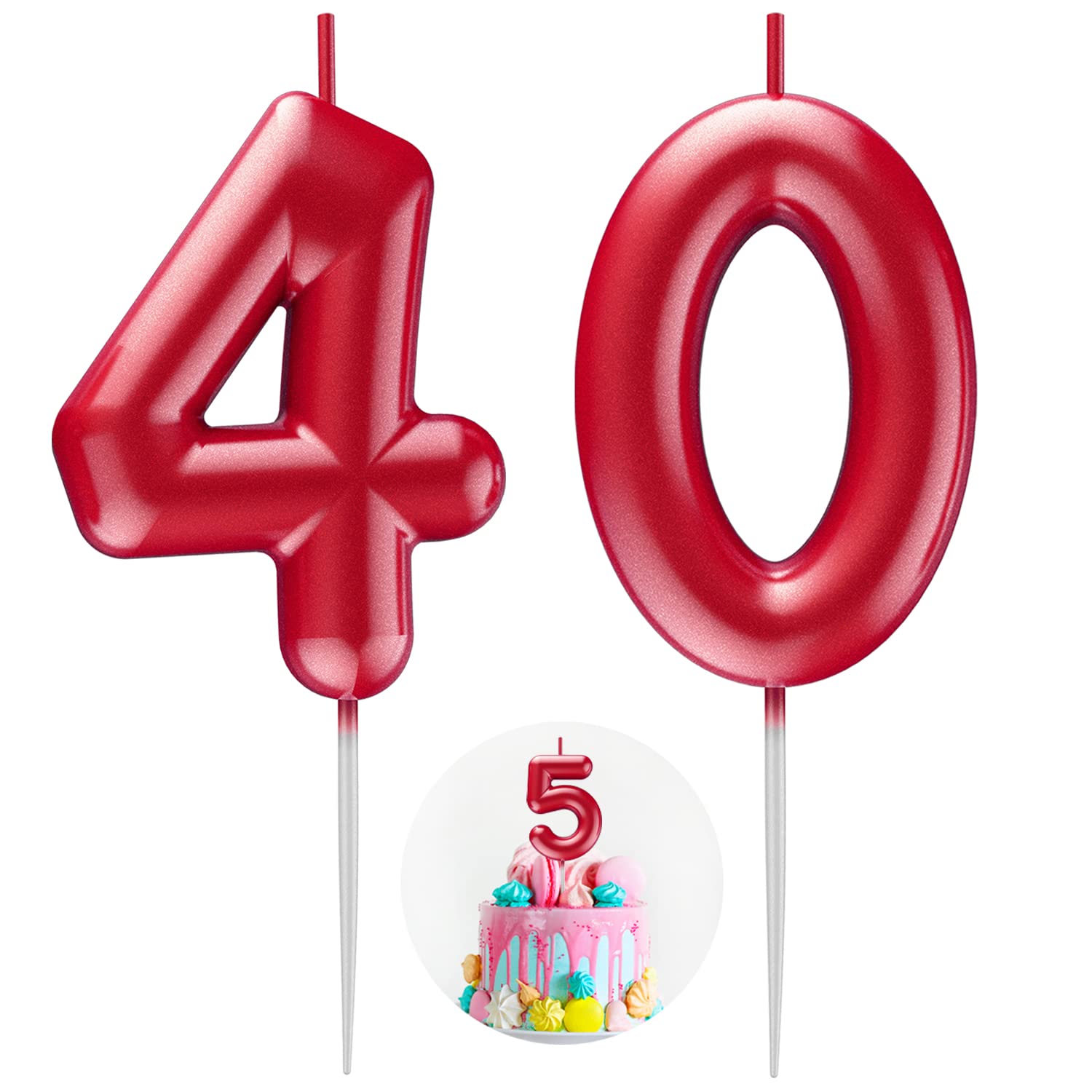 Red Number 40 Candle Happy Birthday 3D Number Candles for Birthday Cake Party Decoration Wedding Anniversary Celebration Supplies