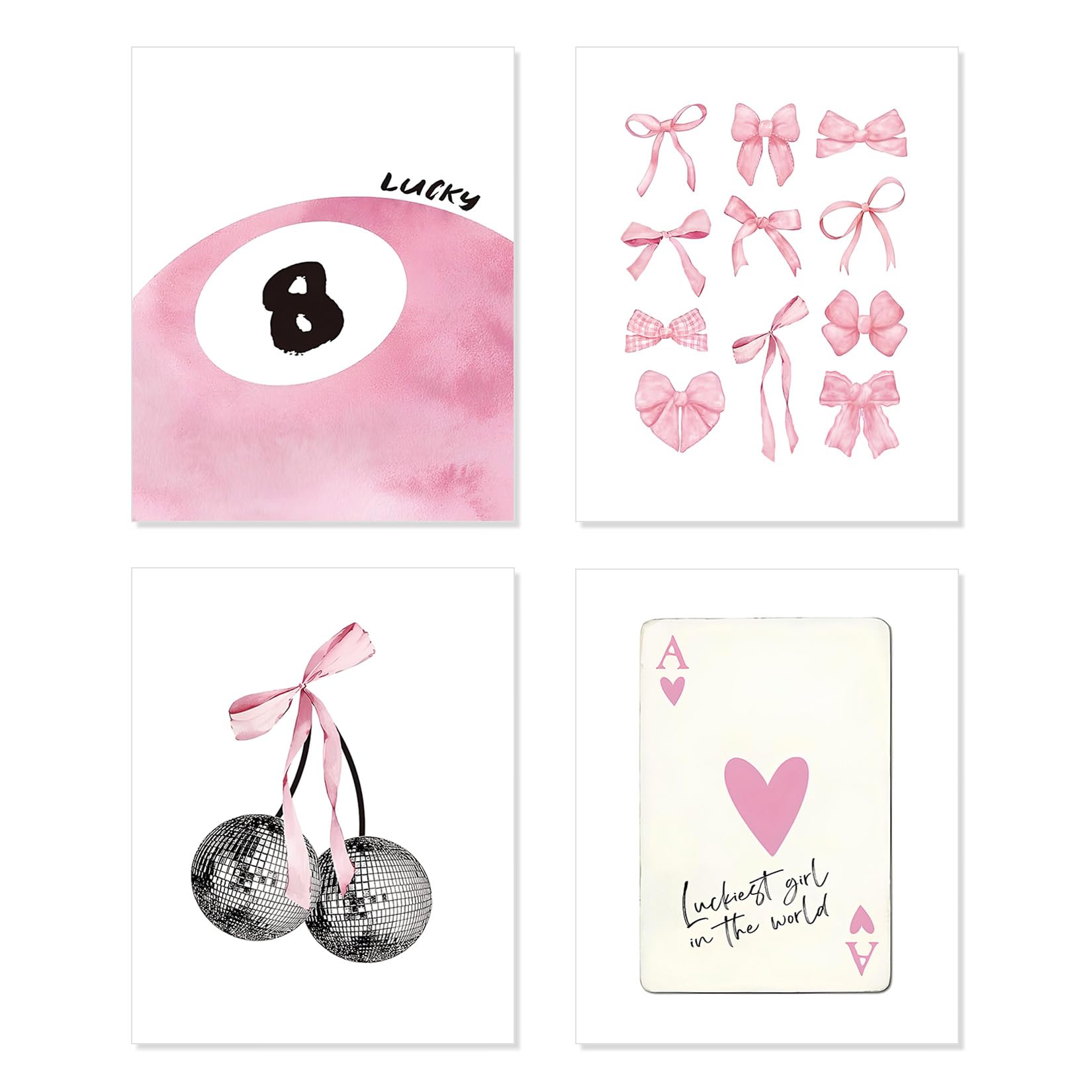 Póster estético de pared para decoración de habitación, 20.3 x 25.4 cm, impresiones en lienzo sin marco, juego de 4 pósteres para adolescentes y niñas, decoración de dormitorio