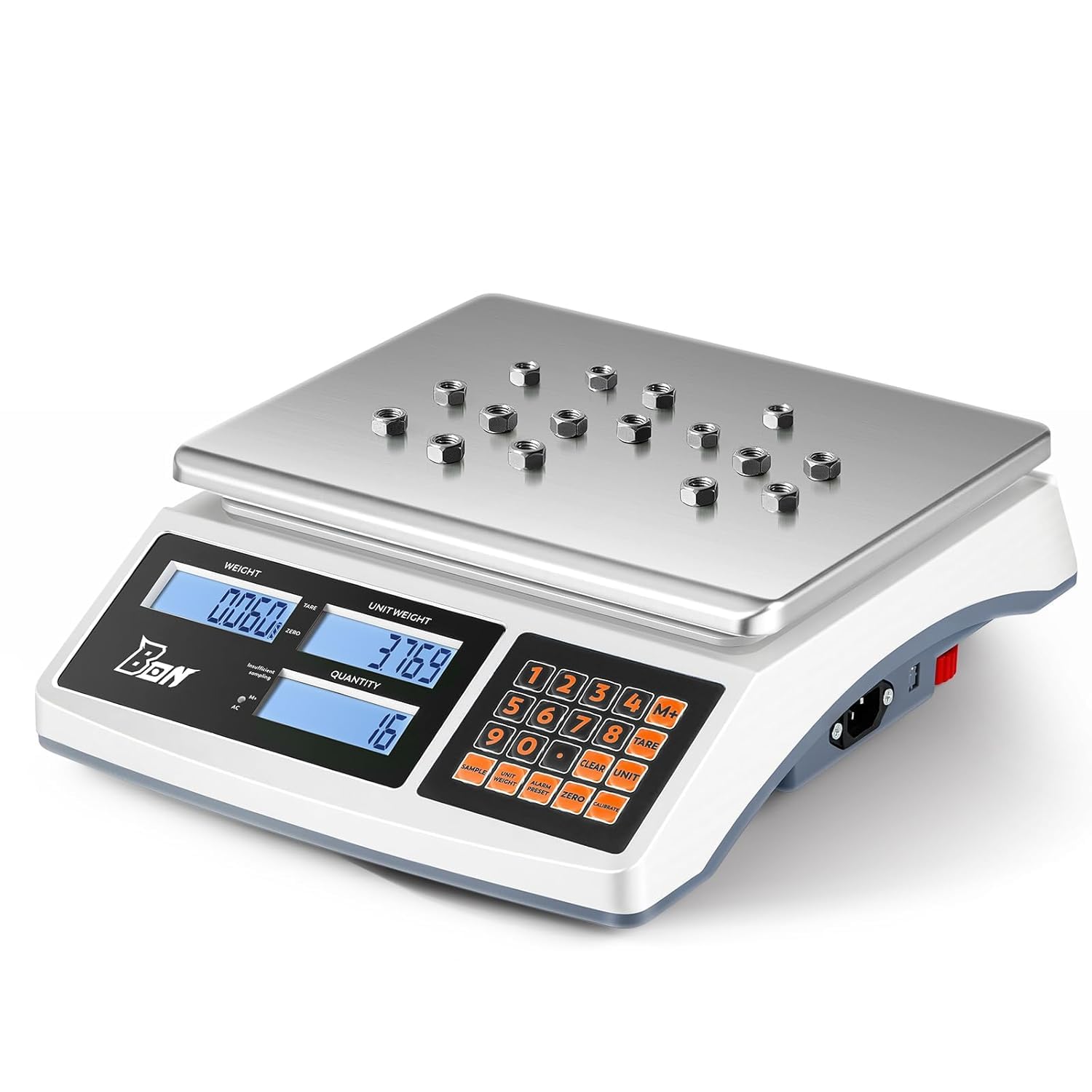 Bonvoisin 30kg x 0.1g Balance de Comptage Industrielle, Conversion g/kg/lb, Alimentation Secteur/Batterie, Plateau Acier Inoxydable 304, Écran LCD, pour Pièces, Monnaie, Bijoux