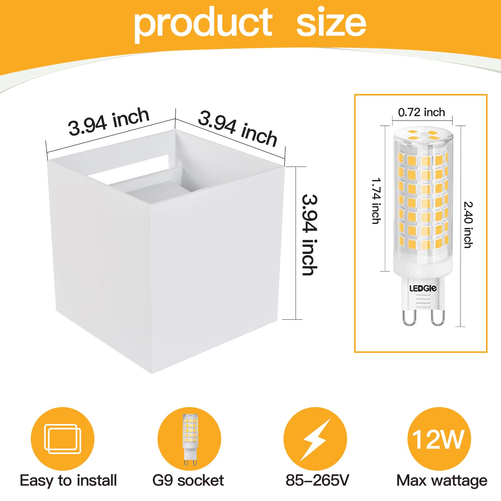 Applique da Esterno con 9W 4000K Bianco Naturale G9 Sorgente Luminosa Sostituibile Applique da Parete Interno IP65 Impermeabile Lampade da Esterno Angolo del Fascio Regolabile【2 Pezzi Bianco】