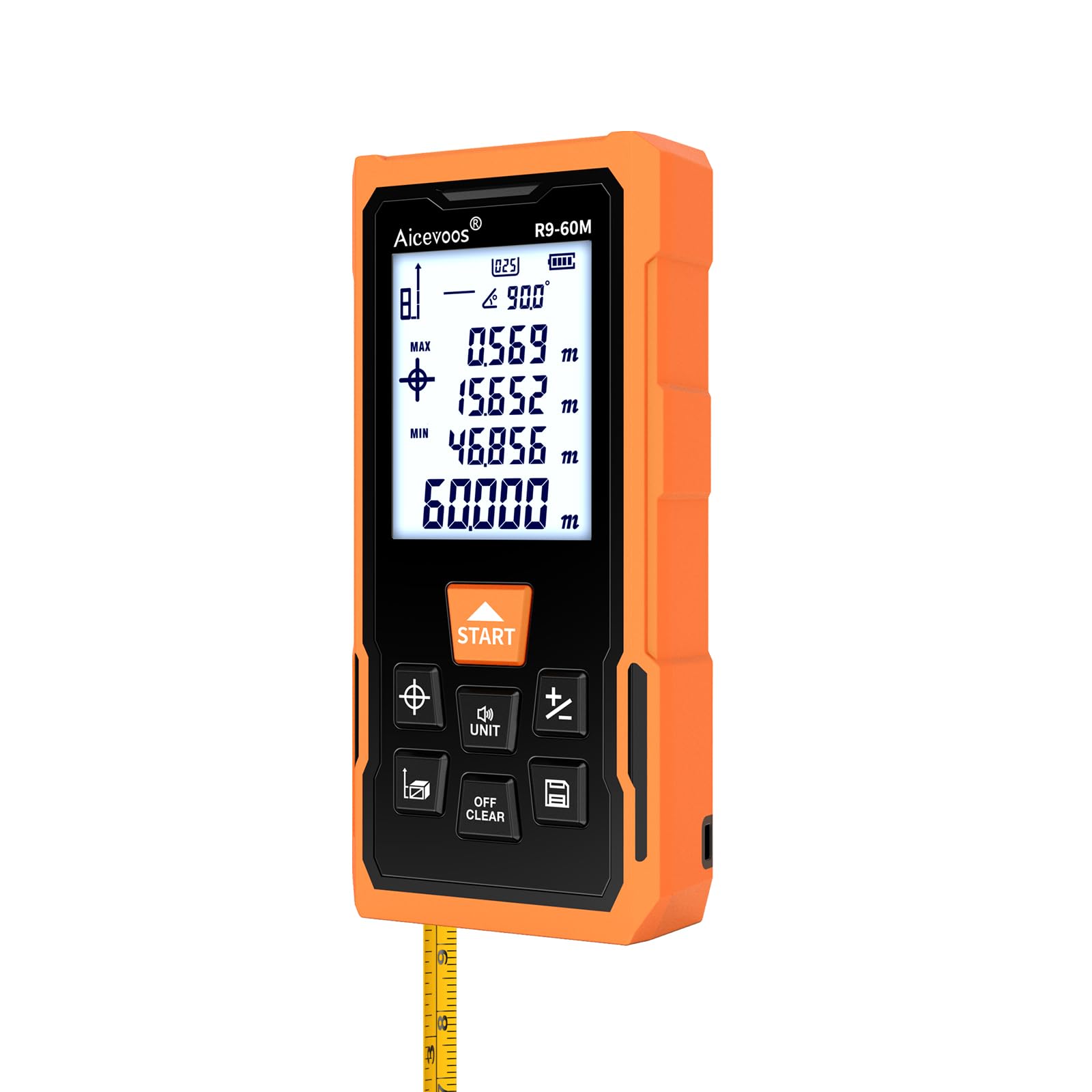 Aicevoos R9 Laser Measure 60m/196ft with Large Backlit Screen and Cross Laser