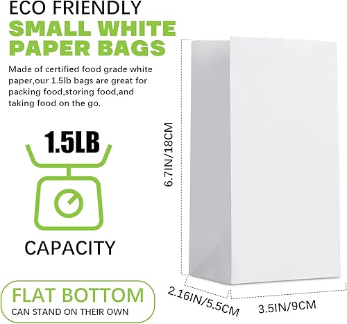 Miniatura 2 de 400 bolsas de papel blanco kraft, bolsas de embalaje, pequeñas bolsas de papel blanco para almuerzo, mini bolsas de papel para dulces, aperitivos,