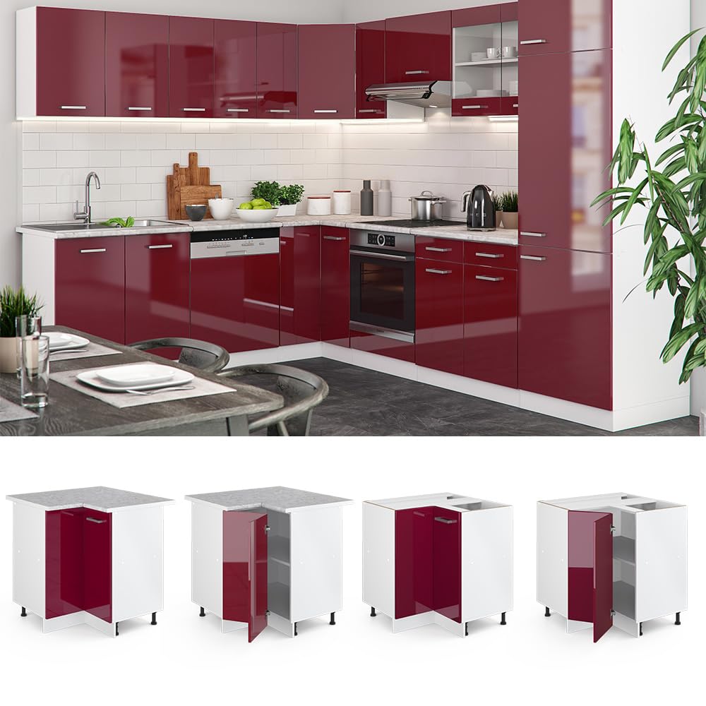 Vicco Mobile ad angolo cucina R-Line, Rosso lucido, 75.6 cm, PL Marmo, per la libera combinazione all'interno di sistemi cucina modulari