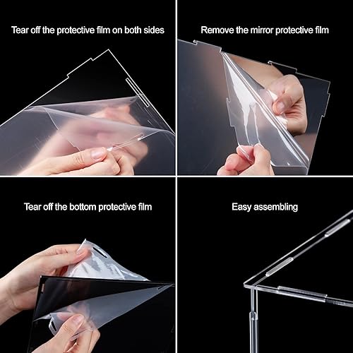 Miniatura 10 de Vitrina de acrílico transparente con espejo para encimera, cubo para coleccionables, figuras de acción, figuras en miniatura, protección a prueba de