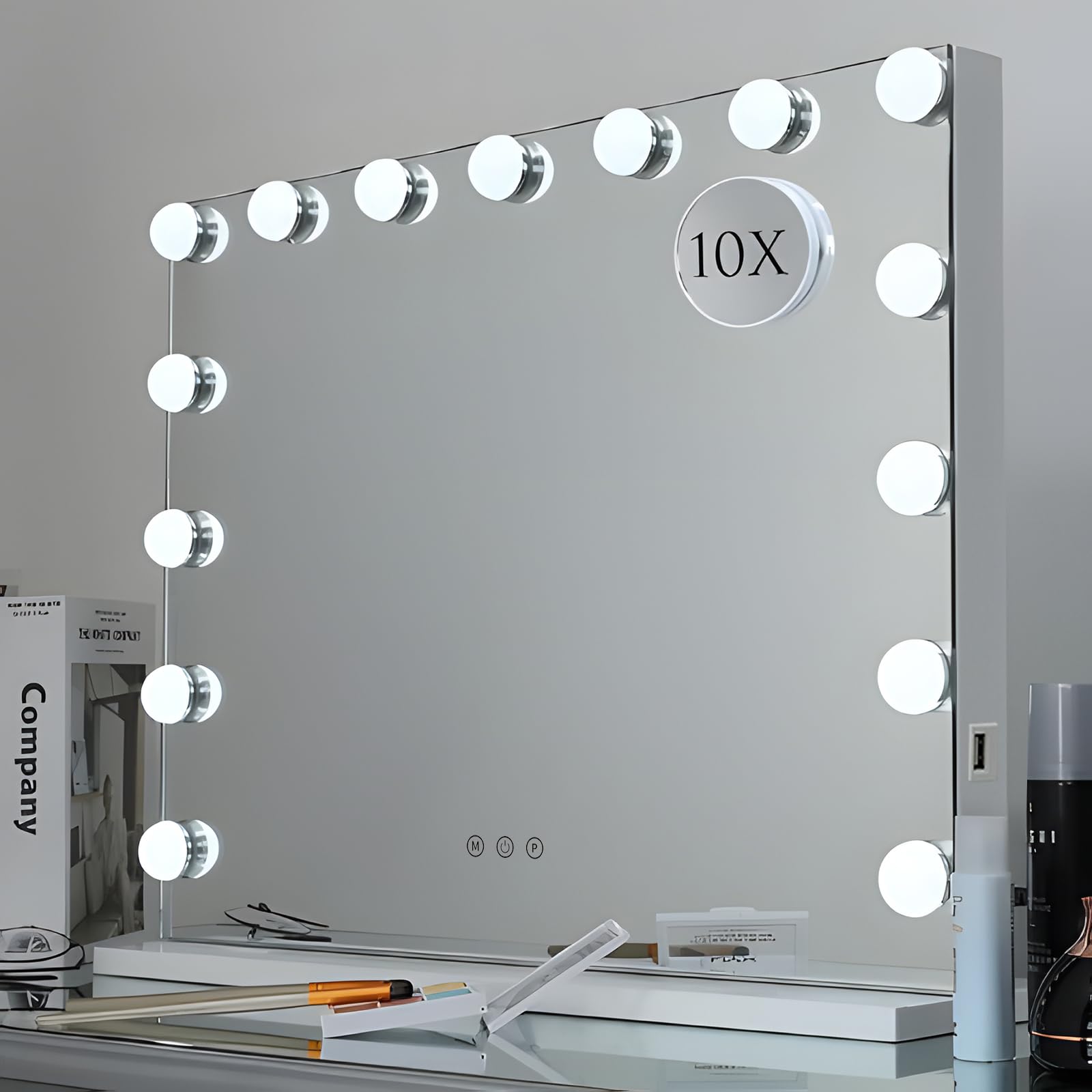 WAYKING Hollywood Lighted Makeup Cosmetic Vanity Mirror with 15 LED Lights, Touch Control Large Cosmetic Vanity Mirrors, 3 Light Modes, Tabletop Vanity Mirror for Dressing Table Bathroom, White