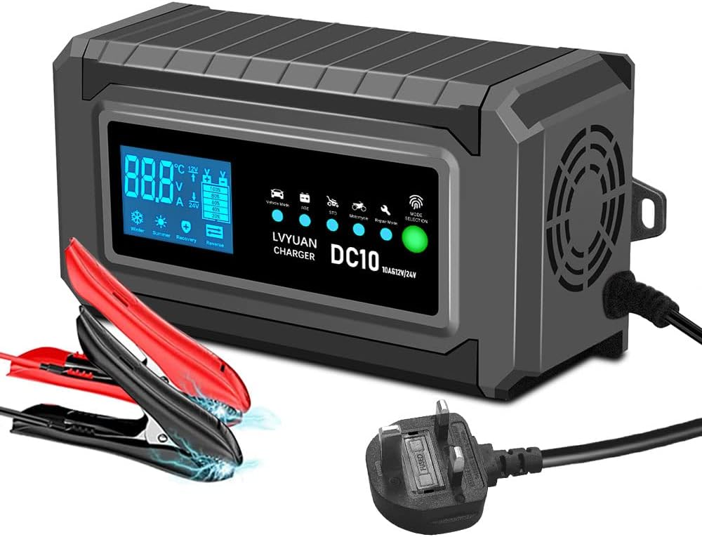 LVYUAN Battery Charger, 10A 12V/5A 24V Battery Charger with LCD Display
