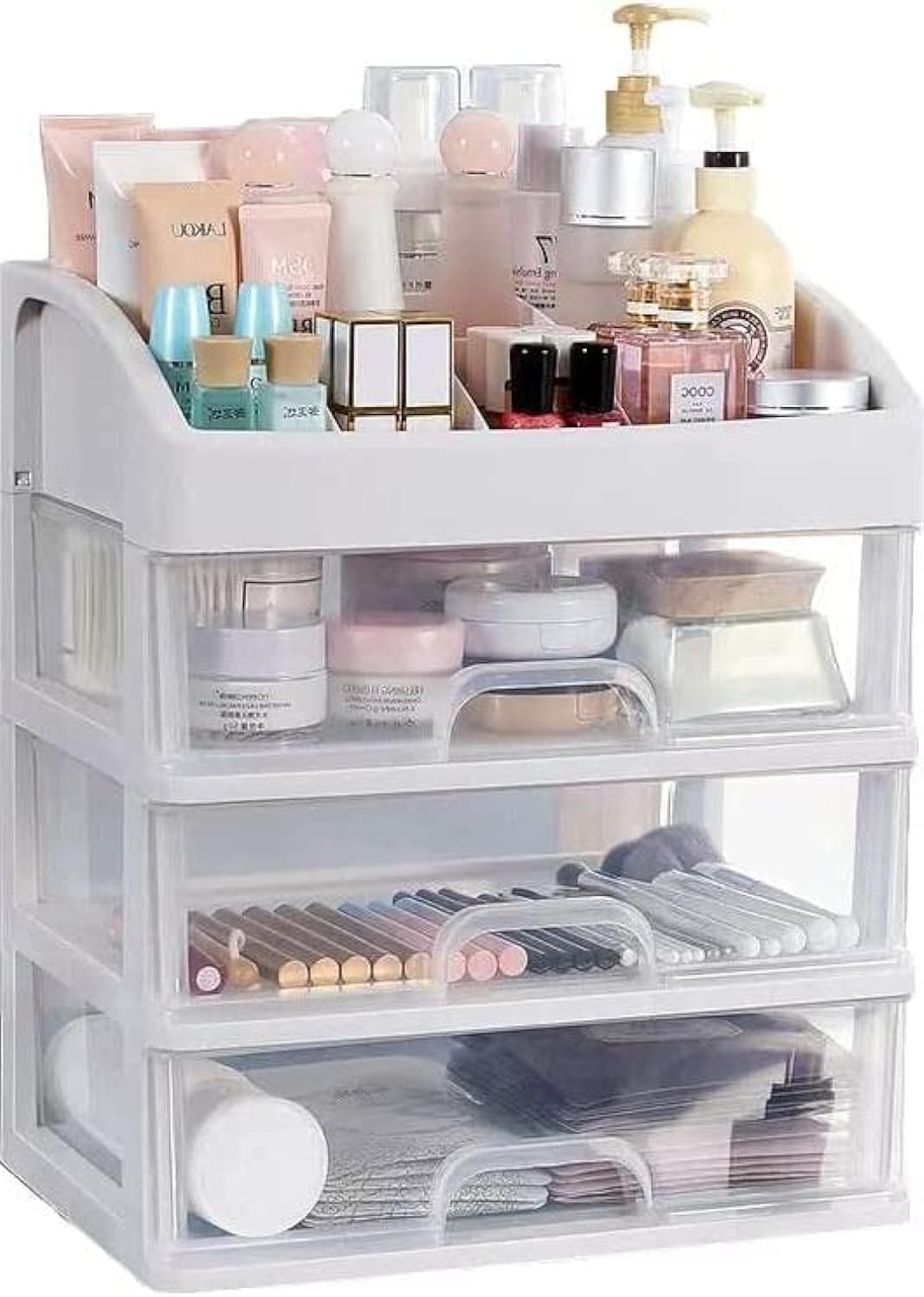 BUYMORE Beautiful Useful Youthful Desk Organizer with Drawers, 3 Drawer Desk Storage, Office Supplies Organizers and Storage, Makeup Cosmetics Organizer, Countertop Storage Drawers (3 Layer)