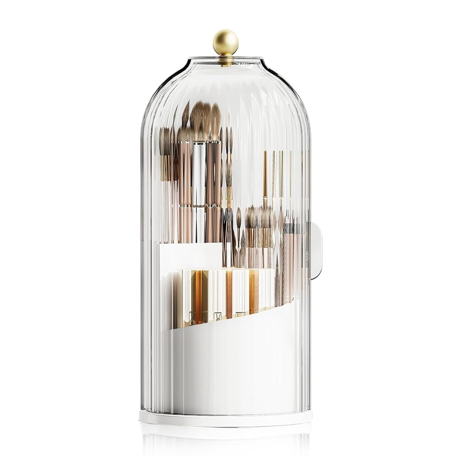 Makeup Brush Holder with Lid 360 Rotating Clear Dustproof Make Up Organizers for Vanity Bathroom Countertop, Transparent (Transparent)-image-45