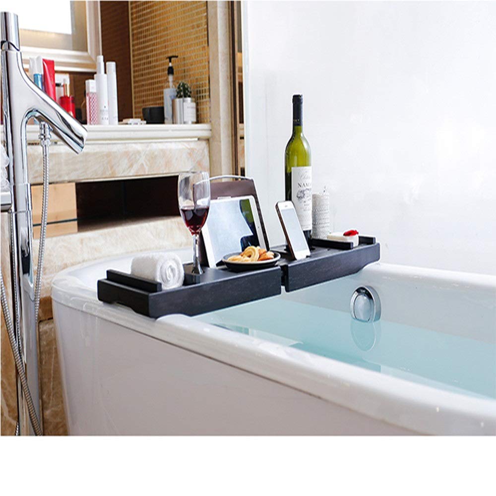 Bandeja de bambú para bañera con estante extensible con soporte para libros, tableta, teléfono celular, soporte para copas de vino, bandeja de bañera con lados extensibles