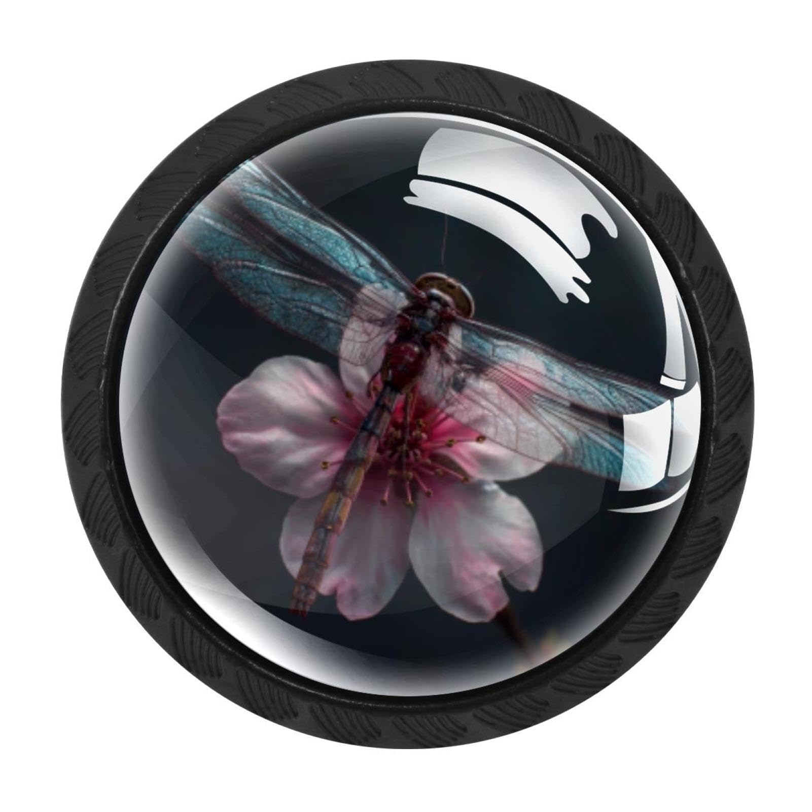 CHENZZZZ 4 Pack Round Cabinet Knobs for Kitchen Bathroom Closet Dresser Cabinets, Dragonfly Flower (3)