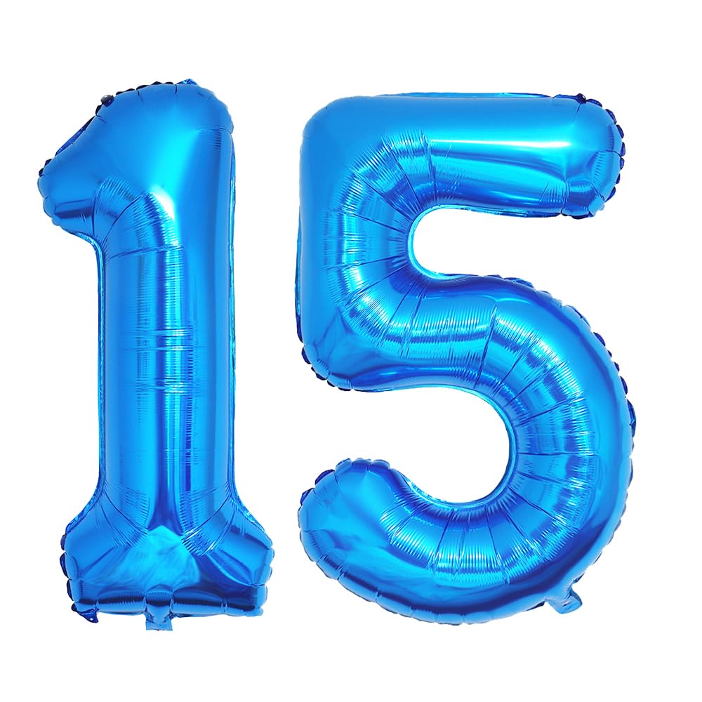 Ponmoo 40 Zoll Foil Luftballons Zahlen 15/51 Blau (101cm), Aufblasbares Helium oder Luft, Riesige Folienballons Nummer 0-100, Große Ballons für Hochzeitstag und Geburtstagsparty Ballon Dekoration