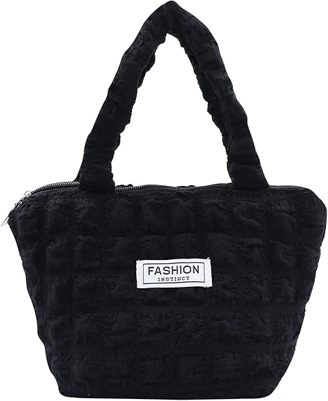 black fluffy tote bag
