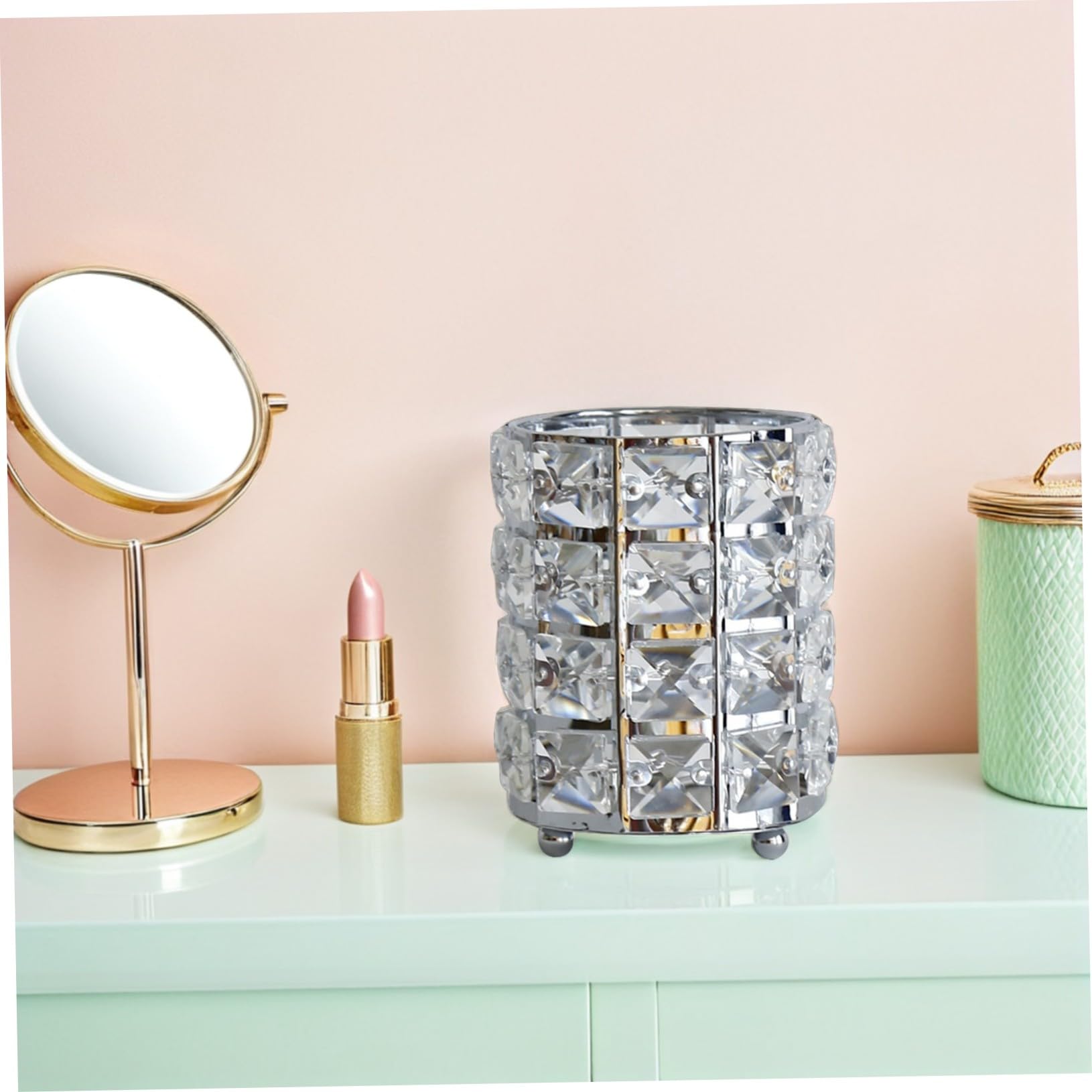 Organizador de Escritorio de Cristal Vidrio 2piezas Multifuncional para Bolígrafos y Maquillaje Diseño Elegante para Oficina y Escuela