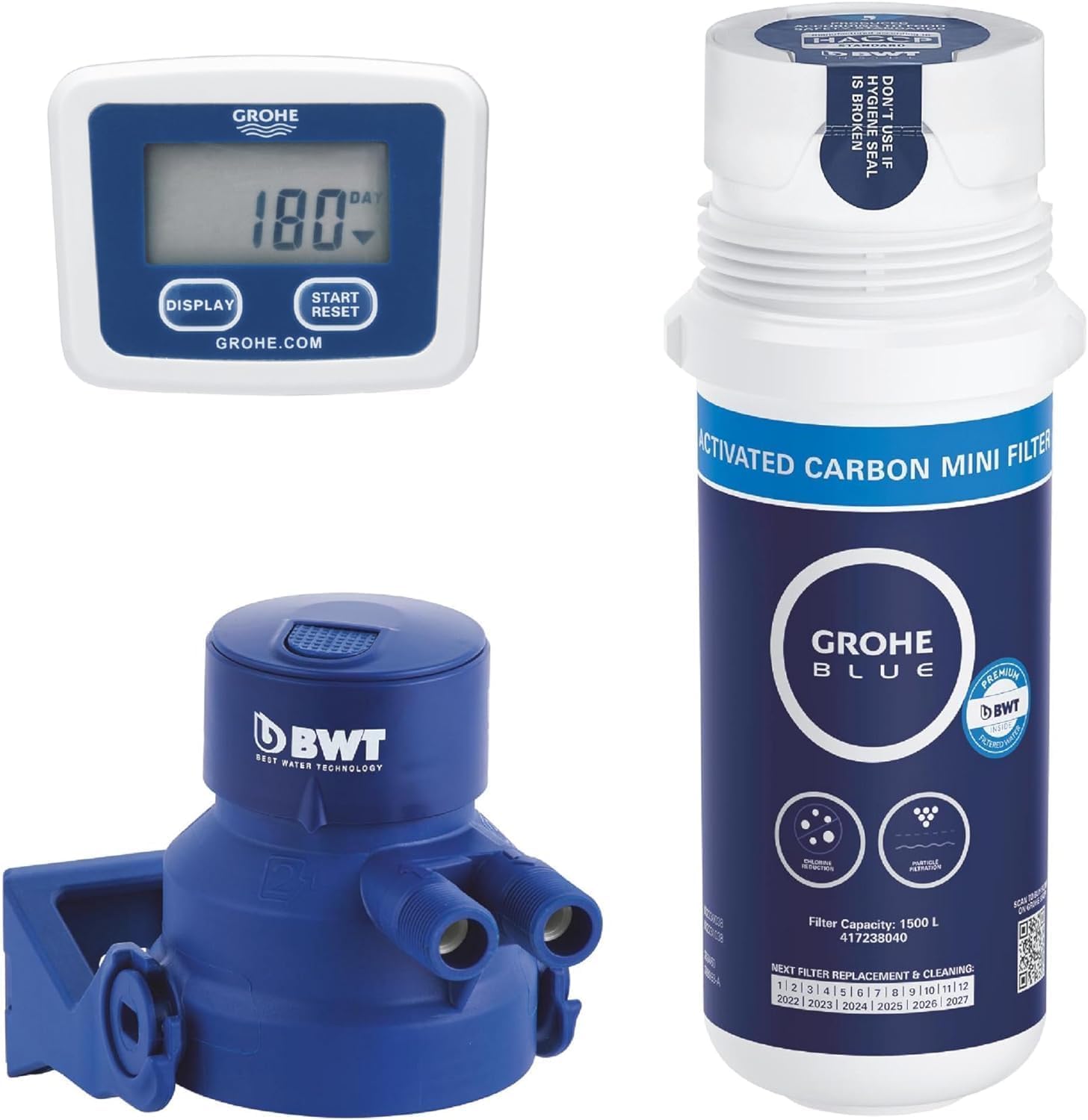 GROHE Blue Pure StartCurve Starter Kit con Rubinetto Filtro Acqua, Bocca C, Bocca Girevole 150°, Filtro Carboni Attivi, Canali Acqua Separati, Cromo, 30593000
