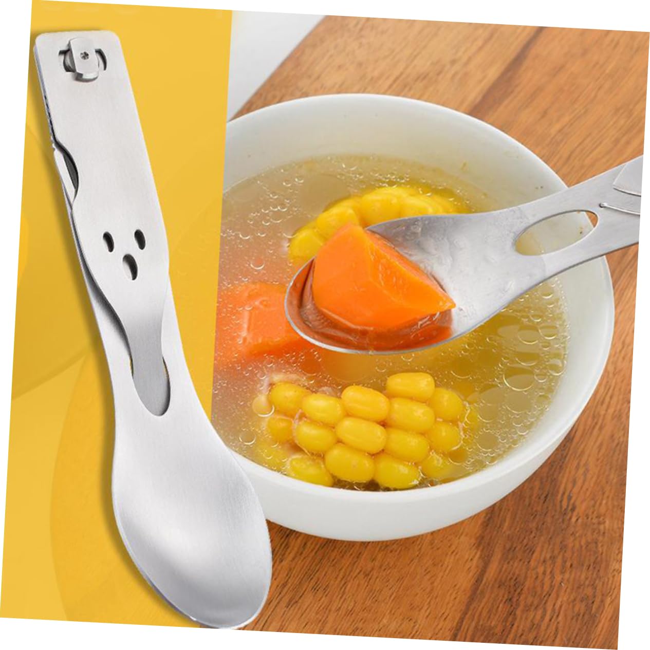 INOOMP 3 Pezzi 3 1 Forchetta Cucchiaio in Metallo Utensile Da Campeggio All'aperto Forchetta Cucchiaio Da Picnic Portatile Abito Viaggiare Coltello e io