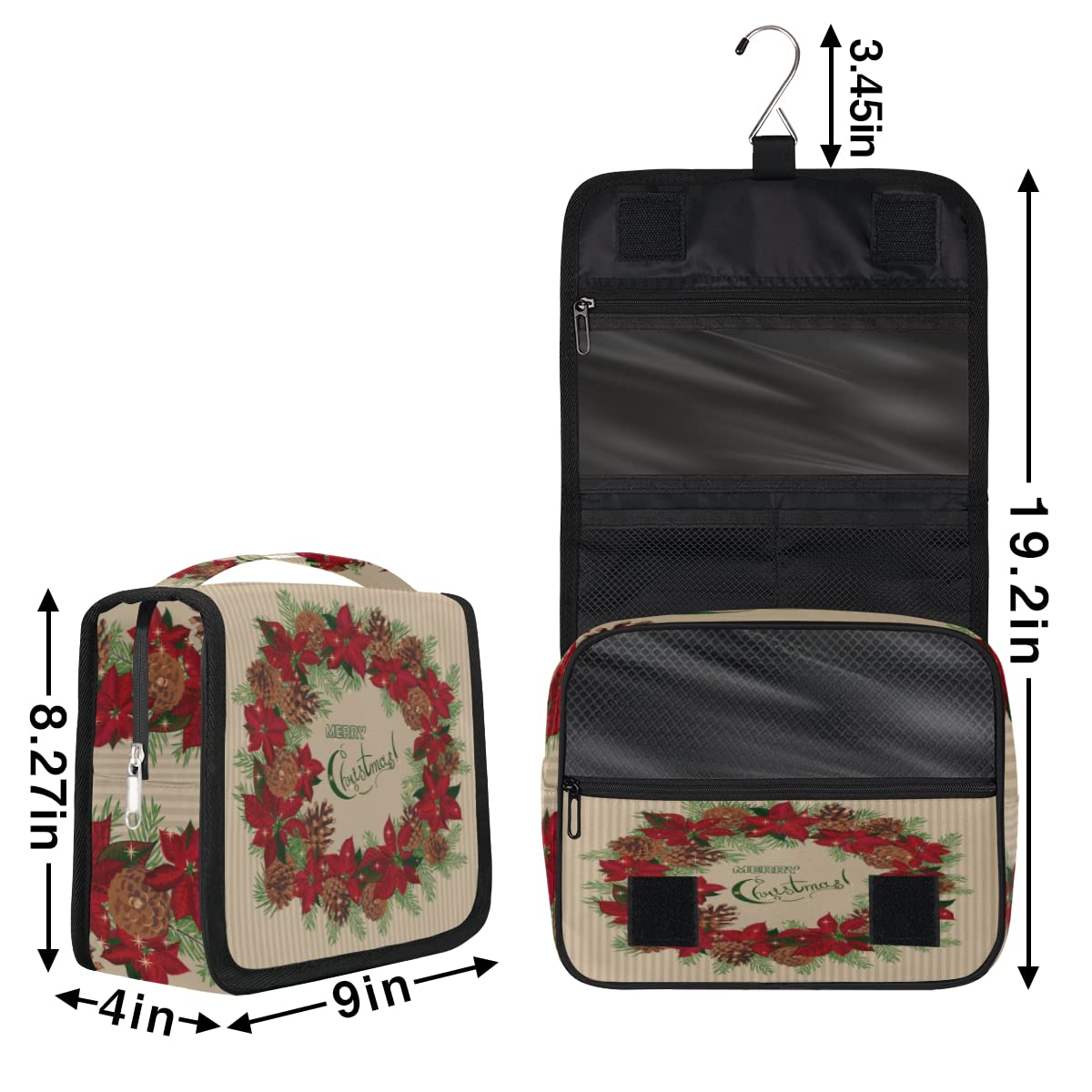 Wesołych Świąt Temat Podróżna Kosmetyczka Boże Narodzenie Mycie Torba Unisex Wiszące przybory toaletowe Kosmetyczka Organizer do makijażu, wielobarwny, Jeden rozmiar