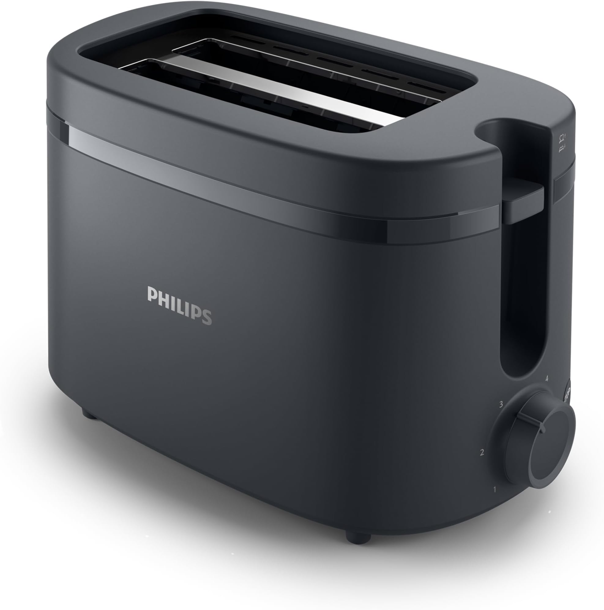 Philips Toaster - 650W, 6 Adjustable Browning Levels, 2 Slice Capacity, Automatic Shut-Off, Instant Stop Button, Removable Crumb Tray, Cord Storage, Charcoal Grey - HD2510/90