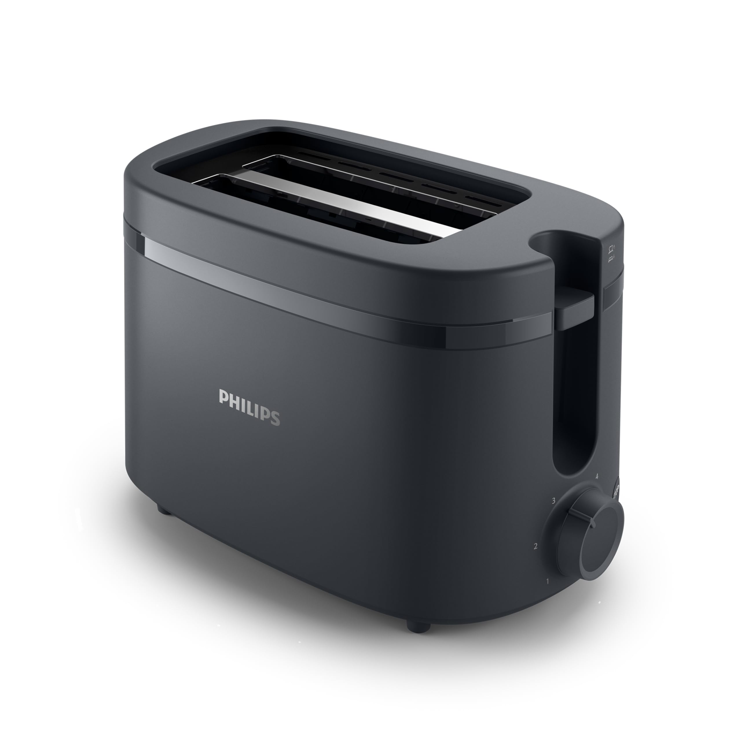 Philips Toaster - 650W, 6 Adjustable browning levels, 2 Slice Capacity, Automatic shut-off, Instant stop button, Removable crumb tray, Cord storage, Charcoal Grey - HD2510/90