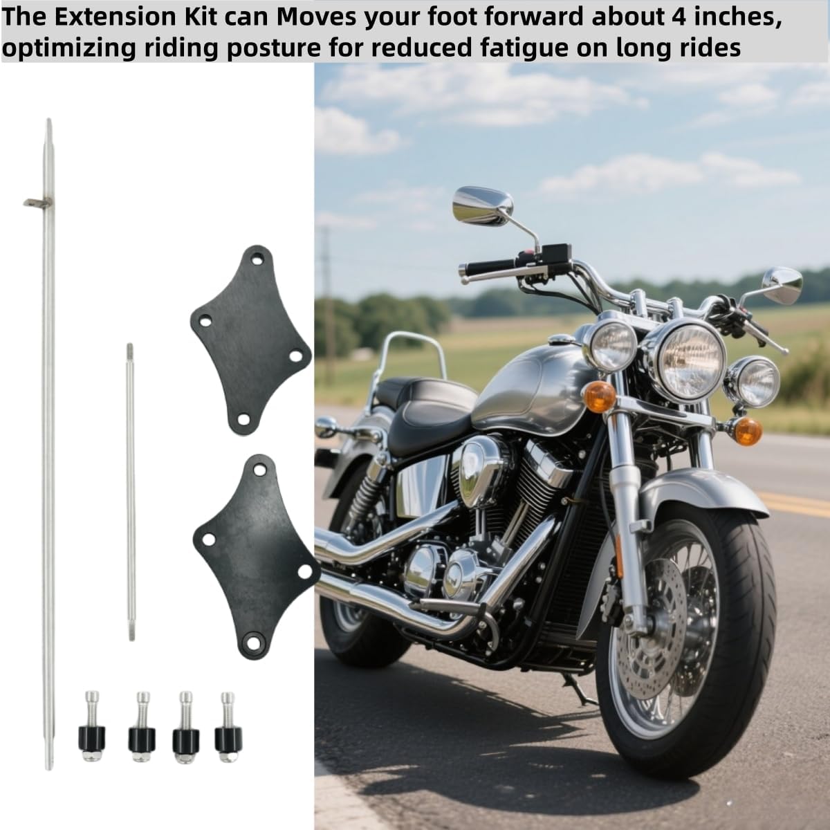 4 Inch Forward Control Extension Kit for Yamaha V Star 650 XVS 650 Custom Custom Classic Silverado, for XVS650 Custom 1998-2016, for XVS650A Classic 1998-2010, XVS650AT Silverado 2002-2010 CNC Billet