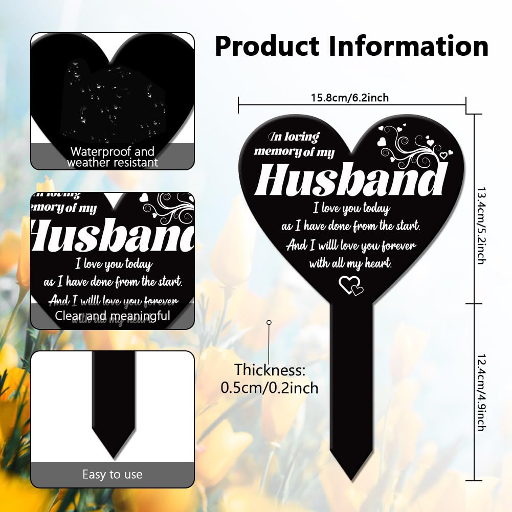 GLOBLELAND Heart Shaped Love Missing Husband Memorial Plaque Stake for Cemetery Acrylic, 258x158mm (10x6.2 inches) - Image 3