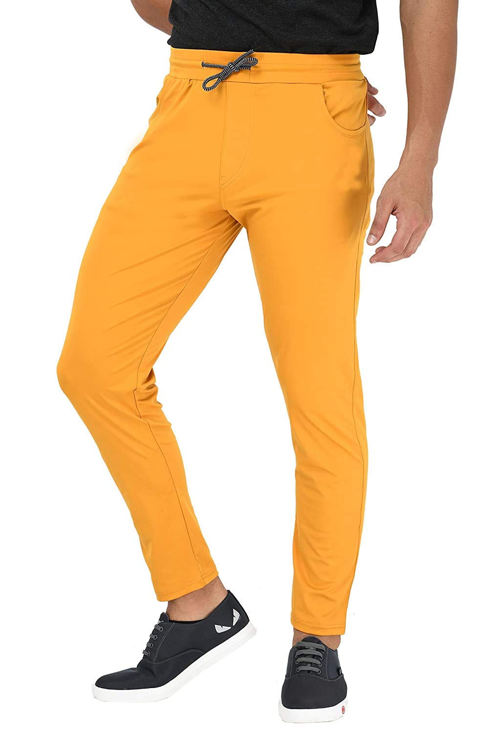 Regular Fit Men and Woman Yellow Cotton 4-Ways Blend Sports Trousers