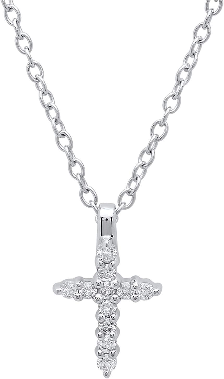 Dazzlingrock Collection Round Gemstone Womens Cross Pendant (Silver Chain Included), 10K Solid White Gold