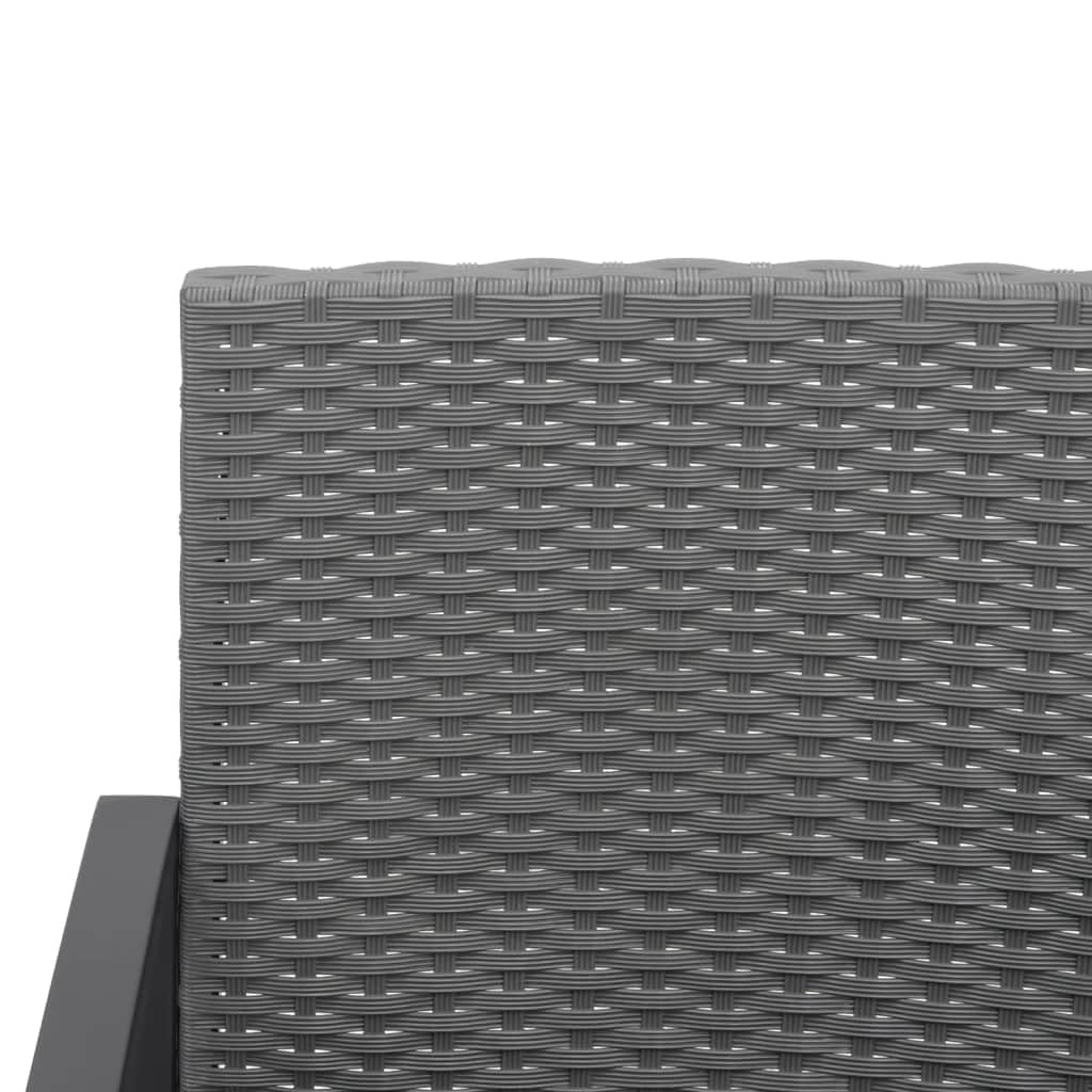 2-osobowa ławka ogrodowa z poduszkami, ciemnoszara, rattan PP, stal malowana proszkowo, 103, 5x57x77, 5 cm, 110 kg, do ogrodu i tarasu, komfortowe siedzisko z podlokietnikami, łatwe czyszczenie