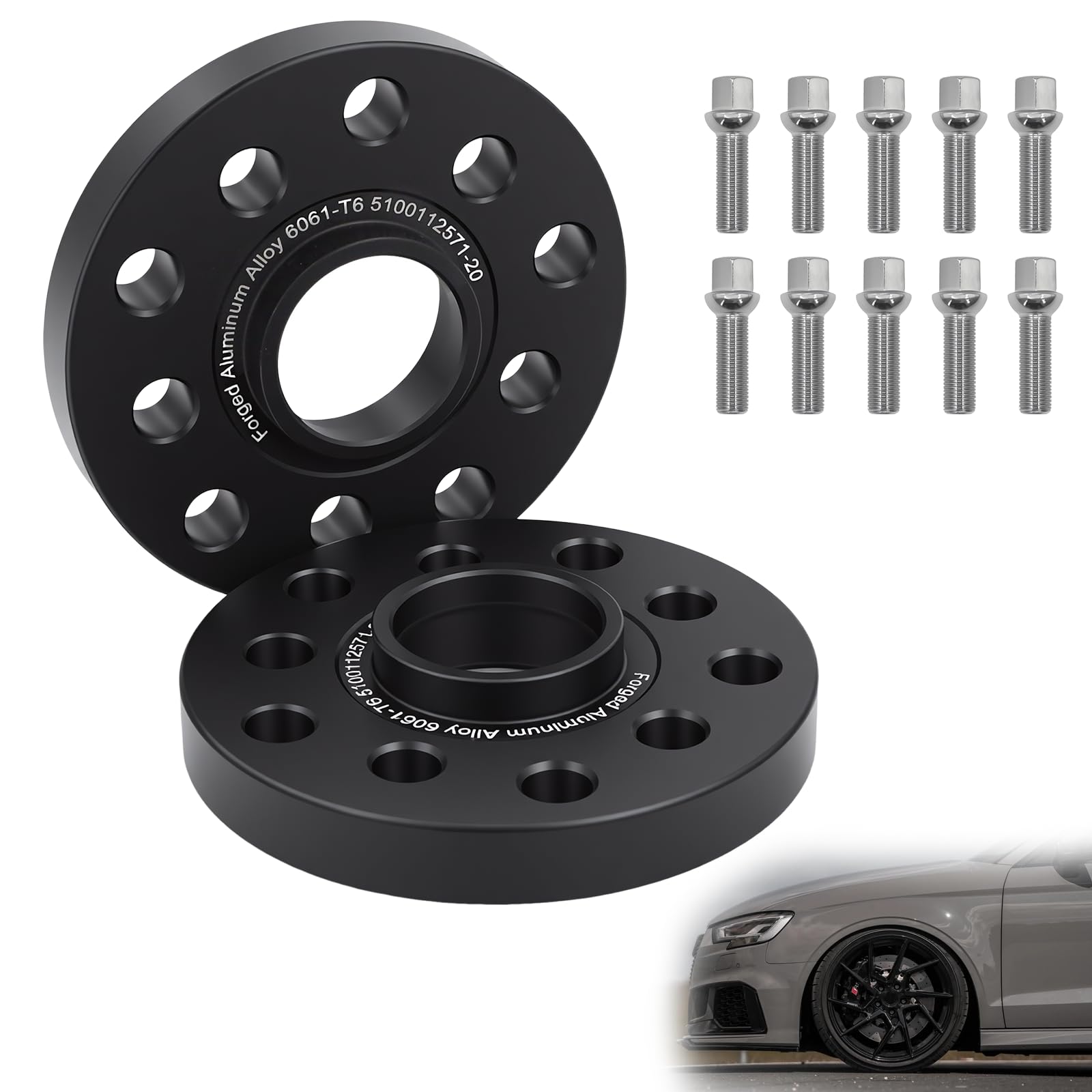 2x20mm Spurverbreiterung 5x100 & 5x112 Dual PCD 57,1mm Mittenloch inkl. M14x1,5 Radschrauben Schwarz für VW Golf Audi Seat Leon Skoda Octavia, schwarz.
