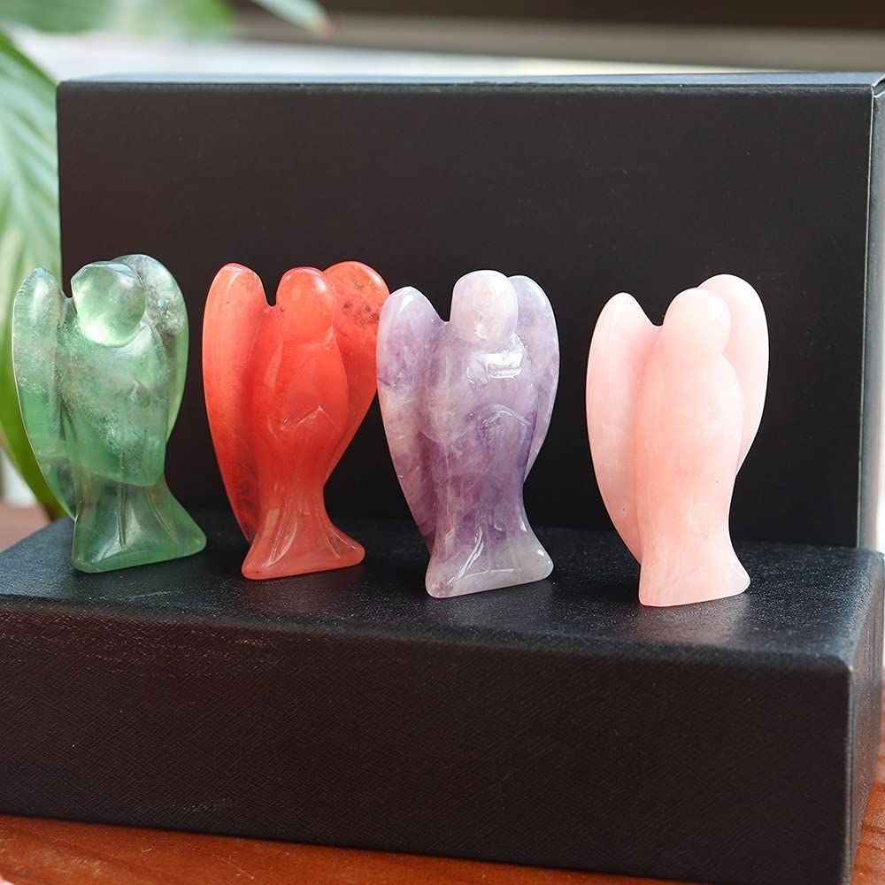 Amazon.co.jp: 1PC 天然水晶 2 インチ守護天使置物ローズクォーツ