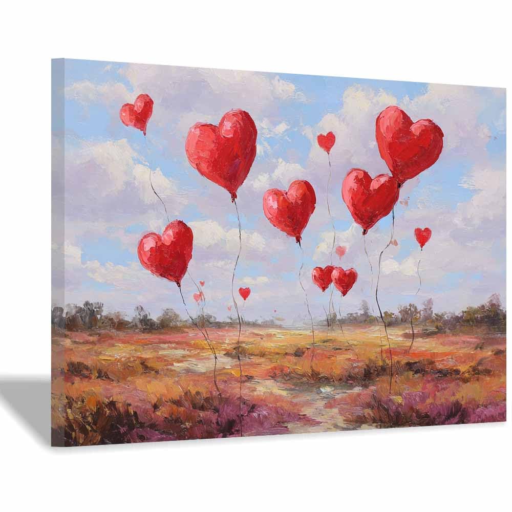 CUDAOO Romantyczne płótno ścienne inspirowane miłością balon serce dzieło sztuki do salonu, sypialni, ślubu prezenty urodzinowe (czerwony)-60x80cm oprawione