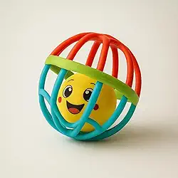 Brinquedo Interativo para Bebês, Bola Mordedor com Carinha Feliz, Colorido, 9 cm, Estimulação Sensorial e Desenvolvimento