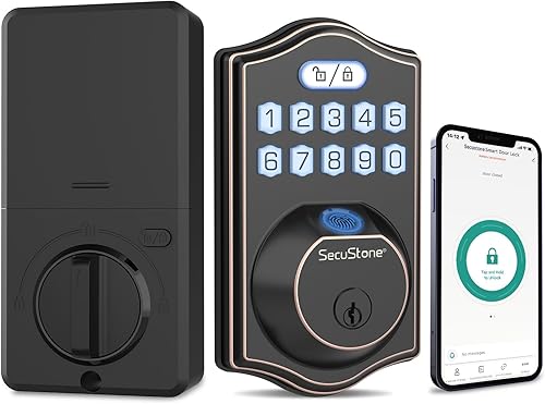 Secustone Cerradura inteligente Cerradura de puerta de entrada sin llave Cerradura de cerrojo inteligente para puerta delantera con 2 llaves de