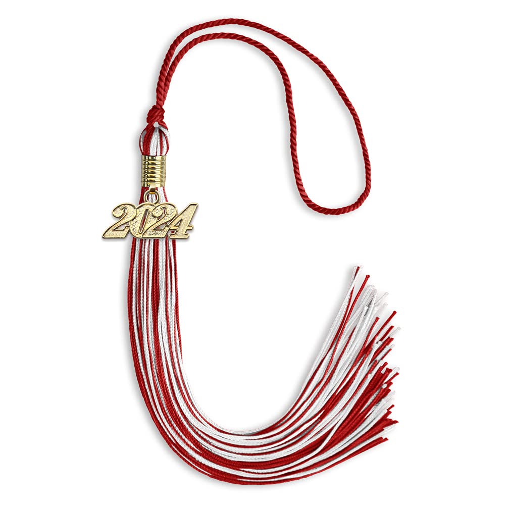 Endea Graduation Mixed Double Color Tassel with Gold Date Drop (Red/White, 2024)