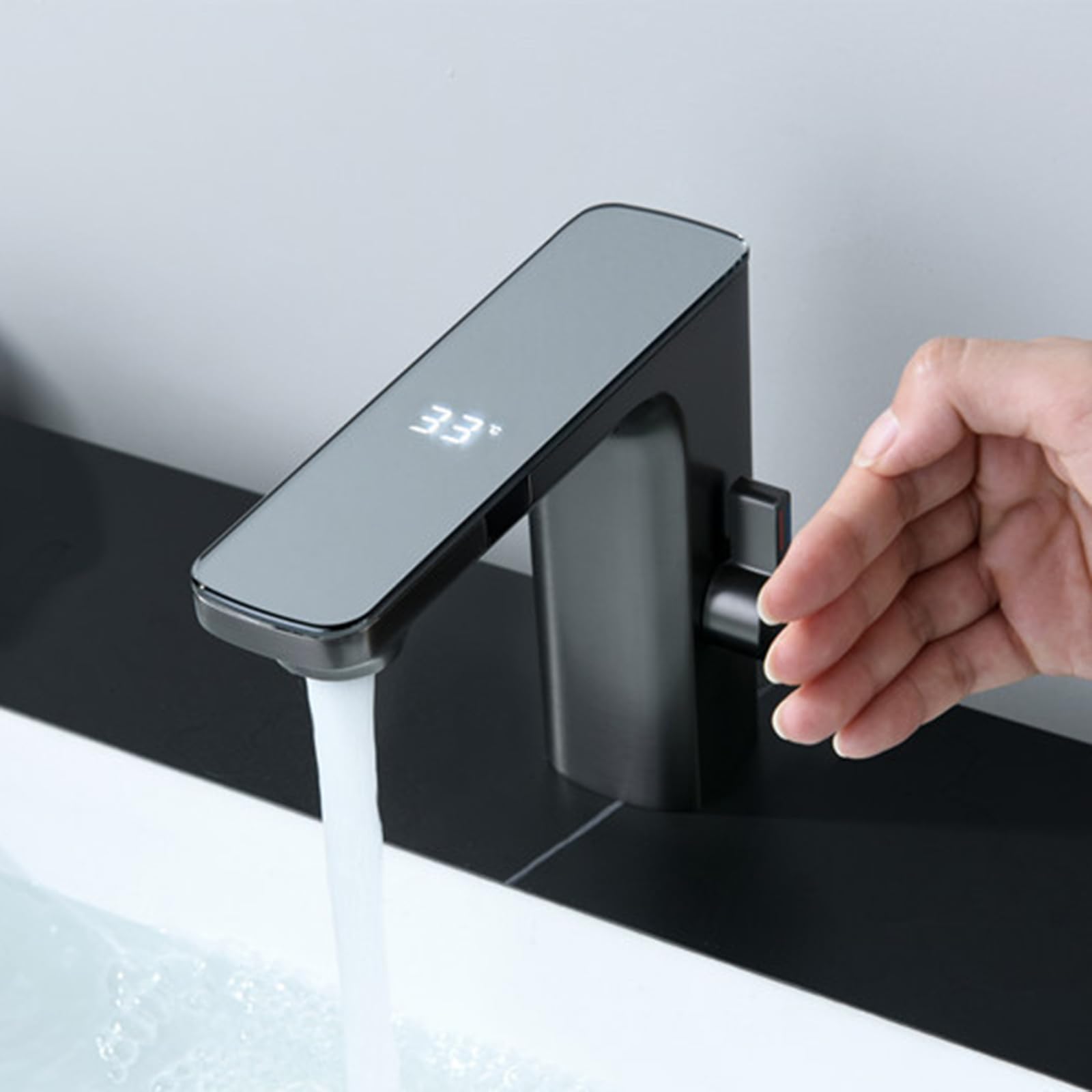 ZYCHSJXA Sensor Faucet Basin Taps Touchless Bathroom Hot and Cold Mixer Tap Brass,Gun Gray