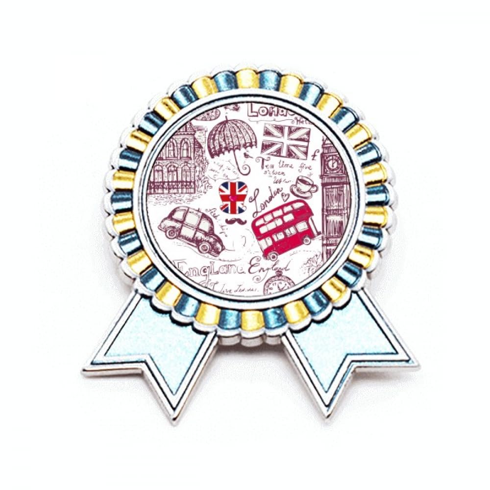 no/noBig Ben Bus England Flag Sketch Illustration Badge Brooch Pin Winner Award Medal