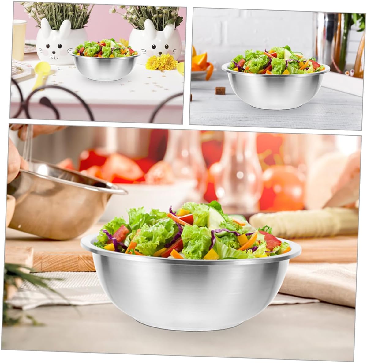Amosfun 5pcs 304 Stainless Steel Mixing Bowls Set Thickened Kitchen Prep Bowls for Cooking Baking Salad and Dough Antiskid Design Dishwasher Safe