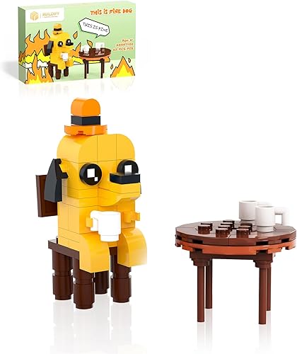 Miniatura 1 de This is Fine Dog - Juego de construcción de personajes divertidos con memes, juguetes de dibujos animados para perros, figura de cachorro lindo MOC,