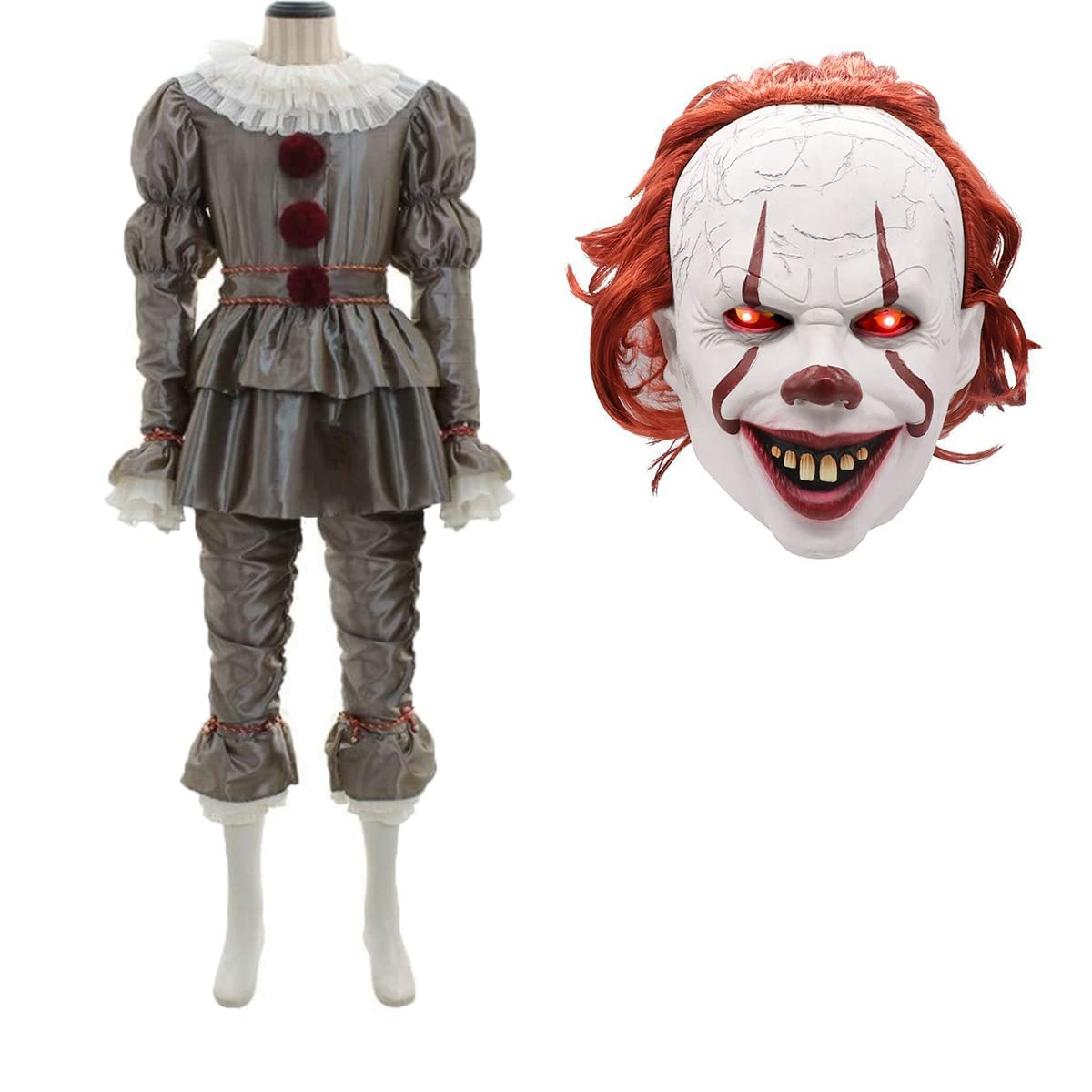 IT Clown Costume,Halloween Cosplay Clown Costume for Kids and Adults with LED Clown mask